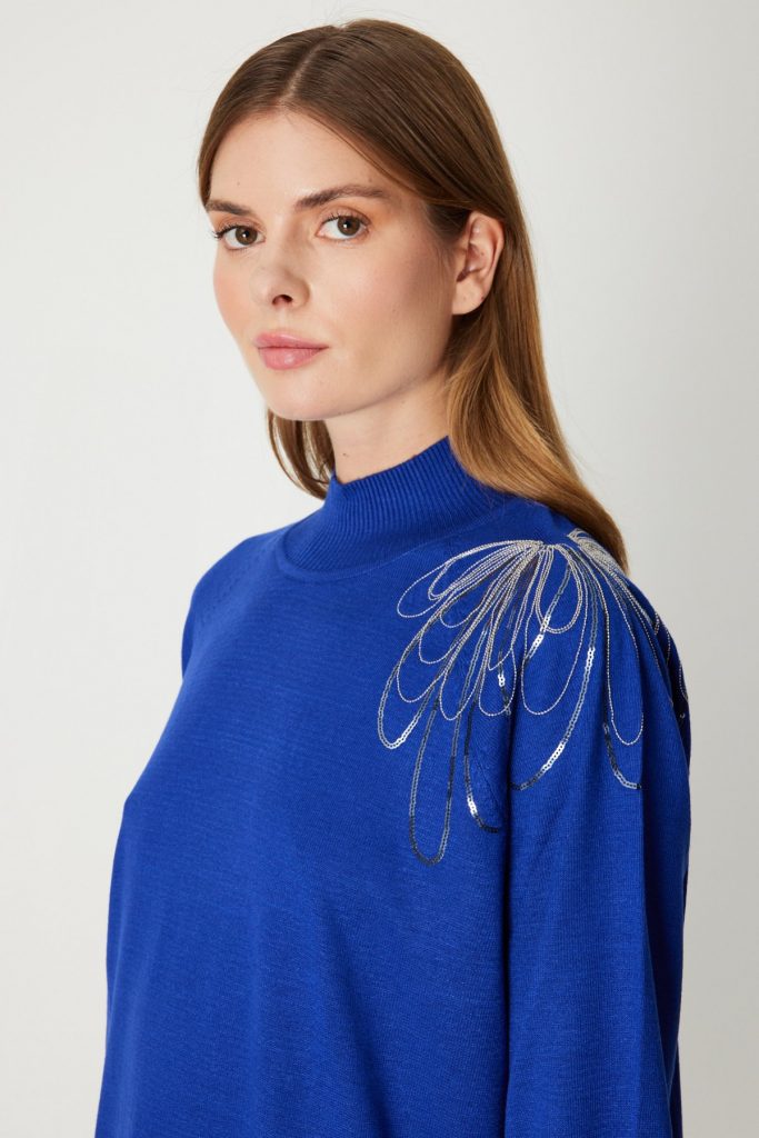 ON TRİKO Omzu Zincir İşlemeli Triko Kazak 65381 - SAKS