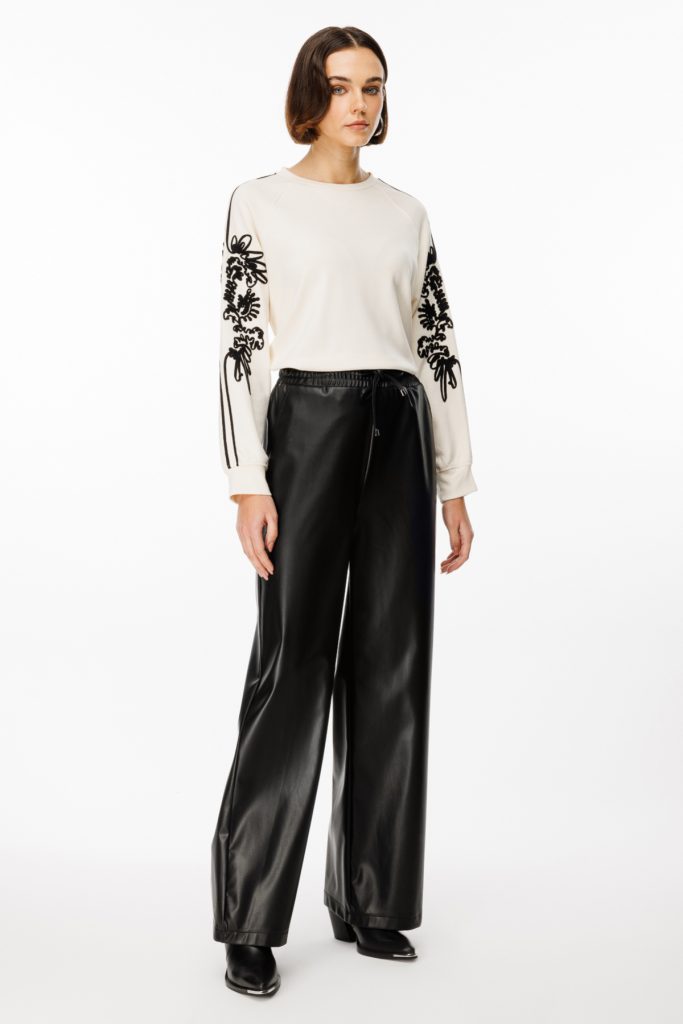 ON TRİKO  Beli Lastikli Bağcıklı Deri Pantolon  44185 - Siyah