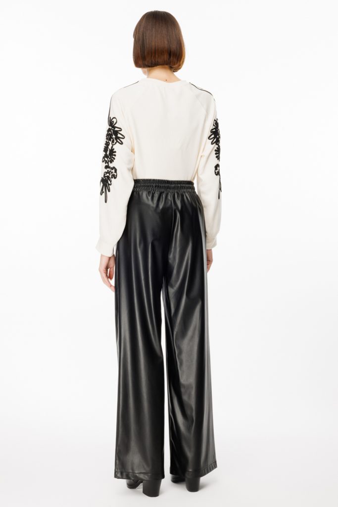 ON TRİKO  Beli Lastikli Bağcıklı Deri Pantolon  44185 - Siyah