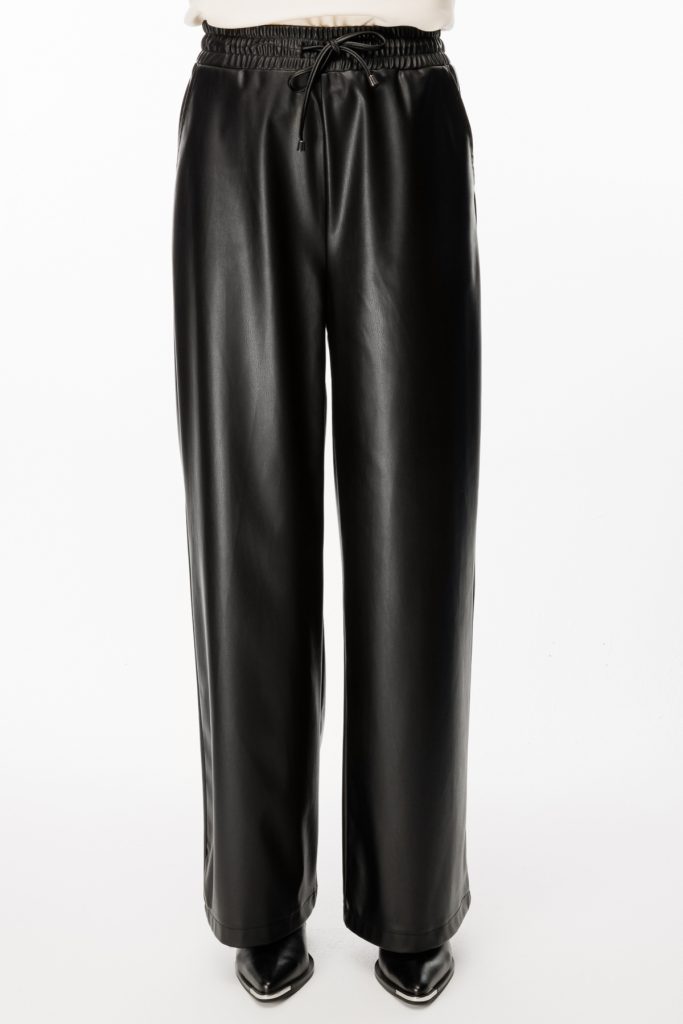 ON TRİKO  Beli Lastikli Bağcıklı Deri Pantolon  44185 - Siyah