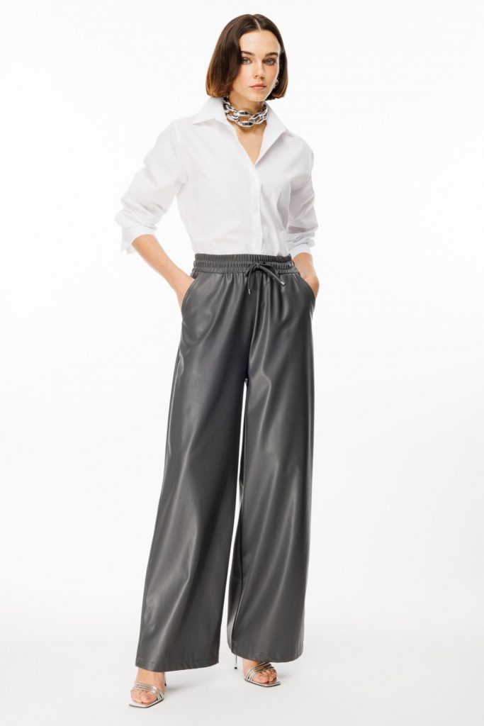 ON TRİKO  Beli Lastikli Bağcıklı Deri Pantolon  44185 - ANTRASİT