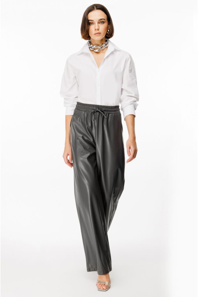 ON TRİKO  Beli Lastikli Bağcıklı Deri Pantolon  44185 - ANTRASİT