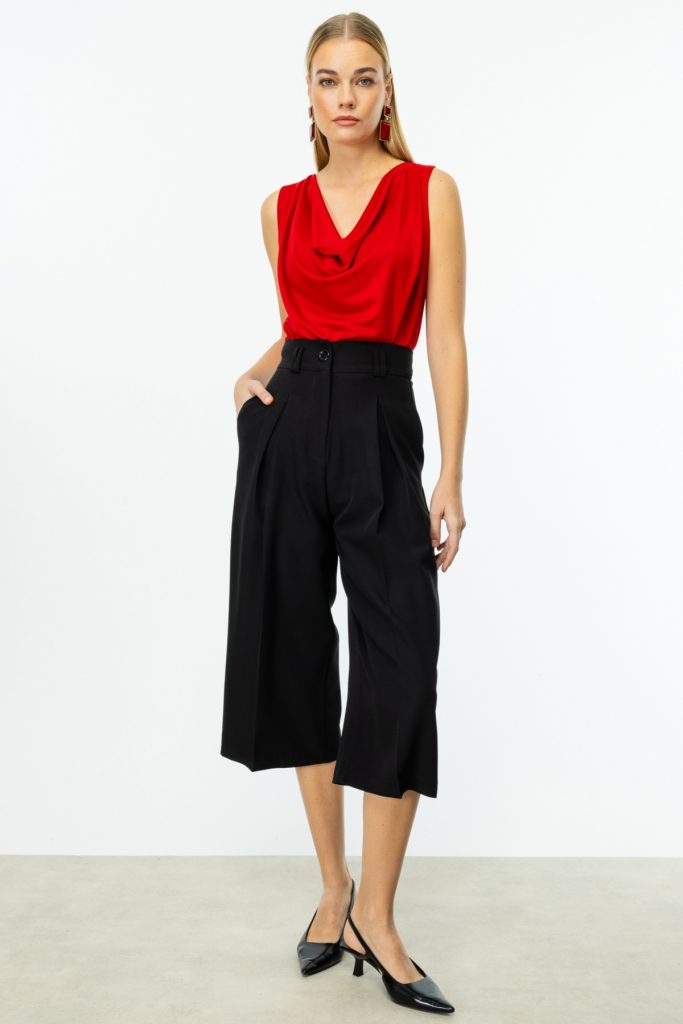 ON TRİKO Tek Pile Bol Paça Pantolon  54146 - Siyah