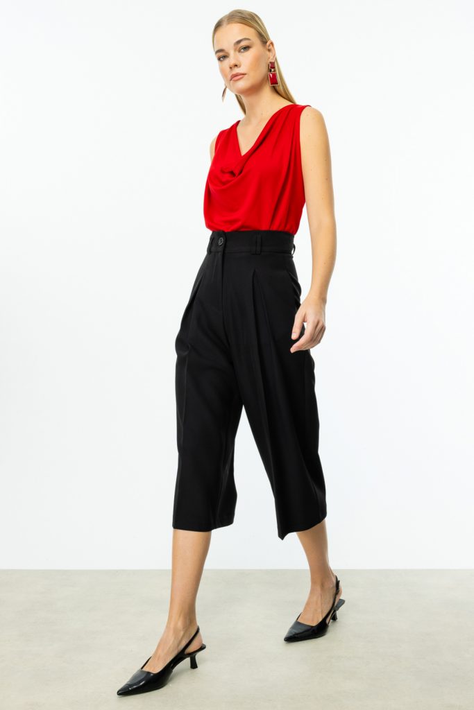 ON TRİKO Tek Pile Bol Paça Pantolon  54146 - Siyah