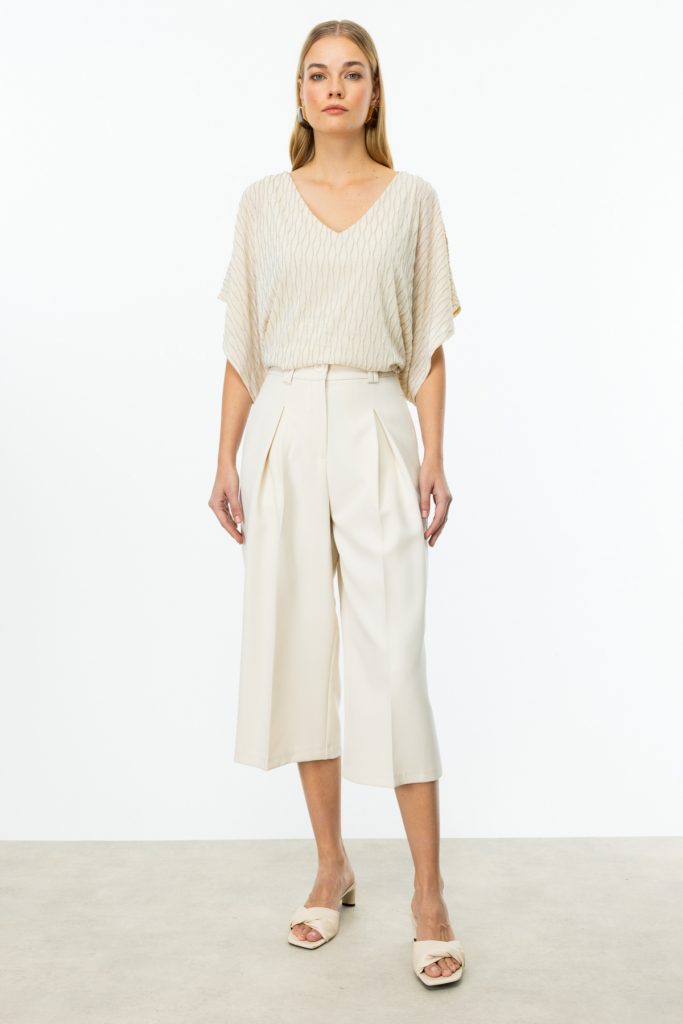 ON TRİKO Tek Pile Bol Paça Pantolon  54146 - kemik