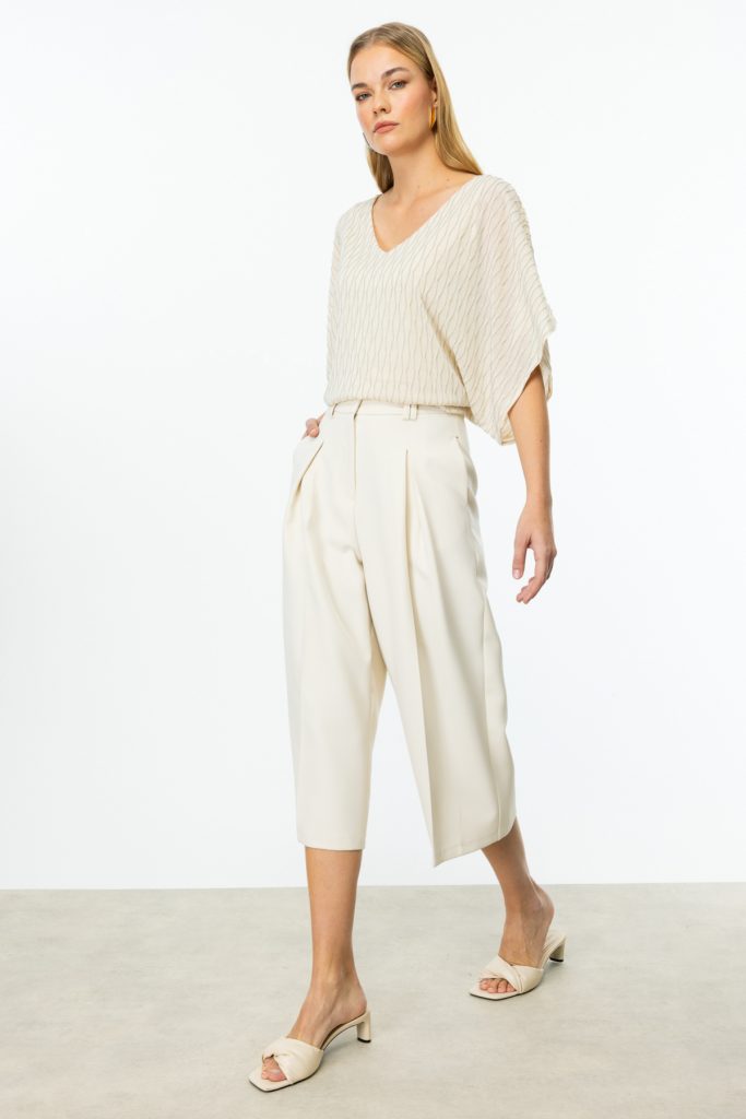 ON TRİKO Tek Pile Bol Paça Pantolon  54146 - kemik