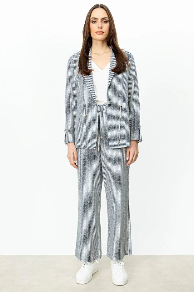 ON TRİKO  Çizgi Desenli Bol Paça Pantolon 54506 - Lacivert