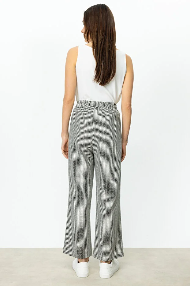 ON TRİKO  Çizgi Desenli Bol Paça Pantolon 54506 - Siyah