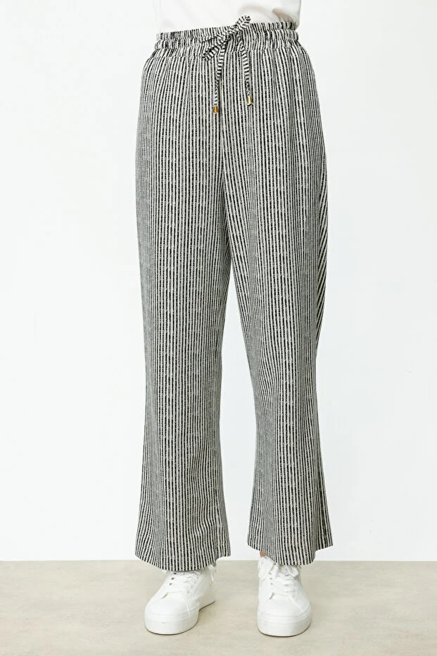 ON TRİKO  Çizgi Desenli Bol Paça Pantolon 54506 - Siyah