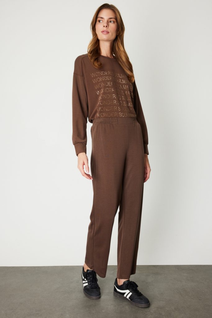 ON TRİKO Beli Lastikli Bol Paça Eşofman Altı 66349 - kahve