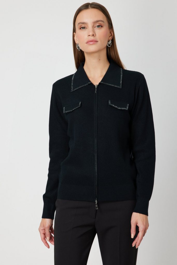 ON TRİKO Taş İşlemeli Triko Hırka 65926 - Siyah