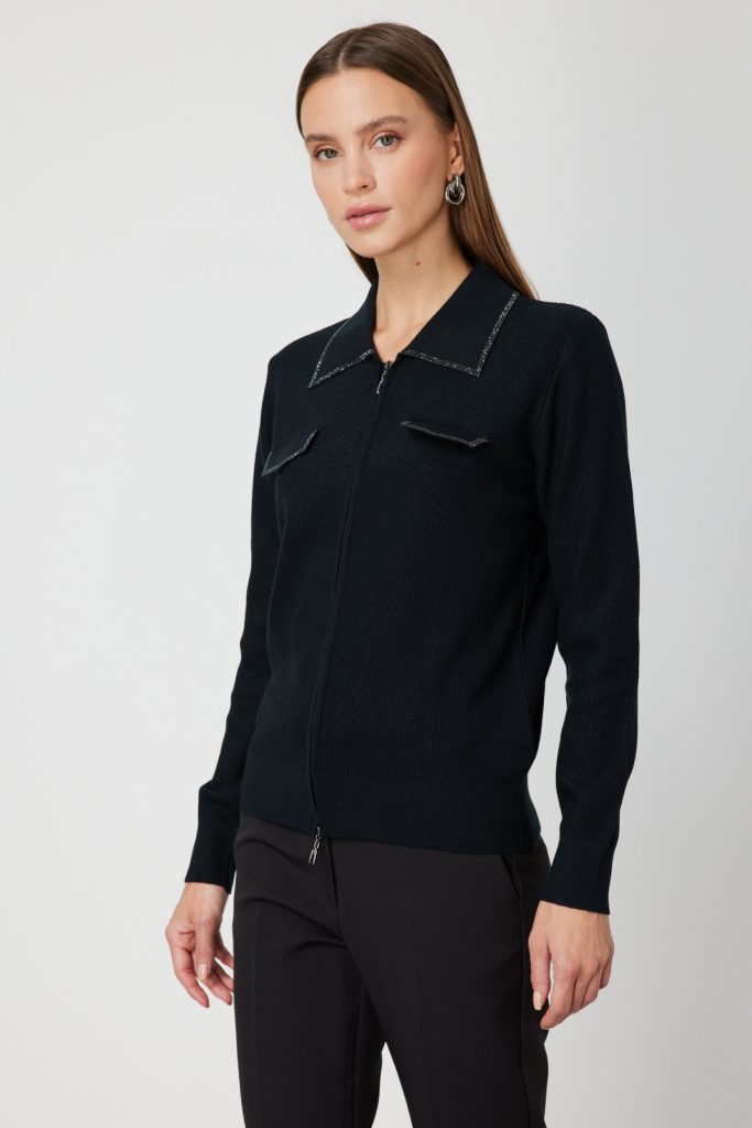 ON TRİKO Taş İşlemeli Triko Hırka 65926 - Siyah