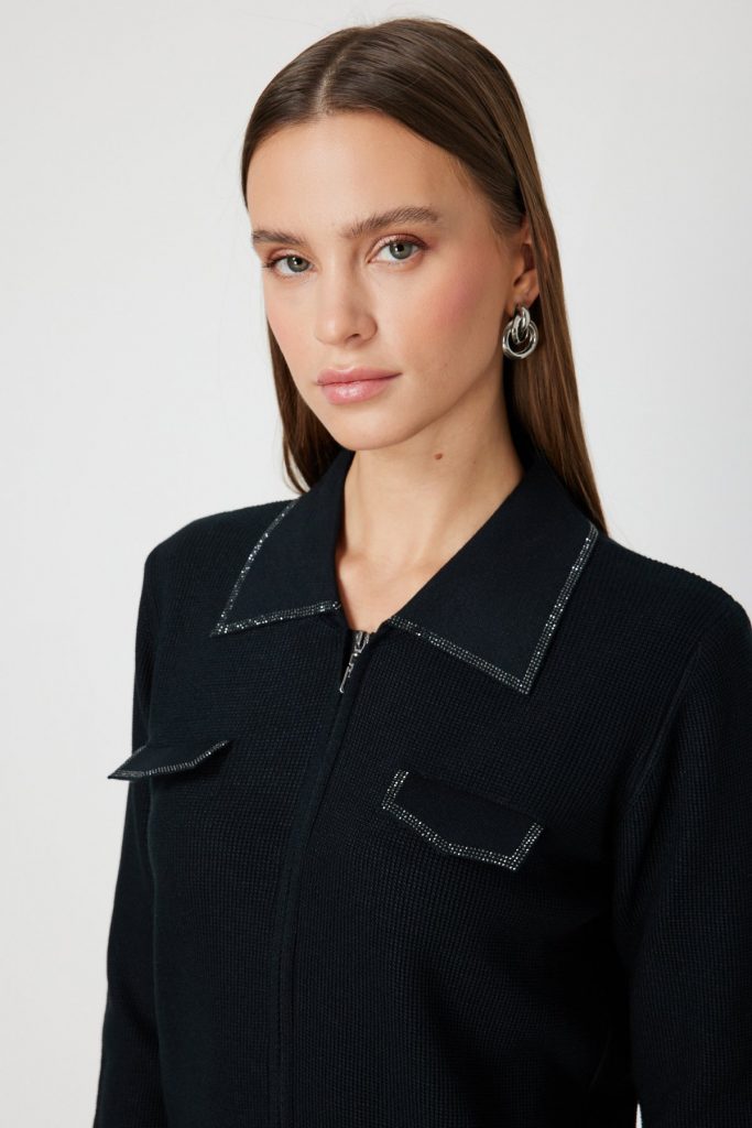 ON TRİKO Taş İşlemeli Triko Hırka 65926 - Siyah