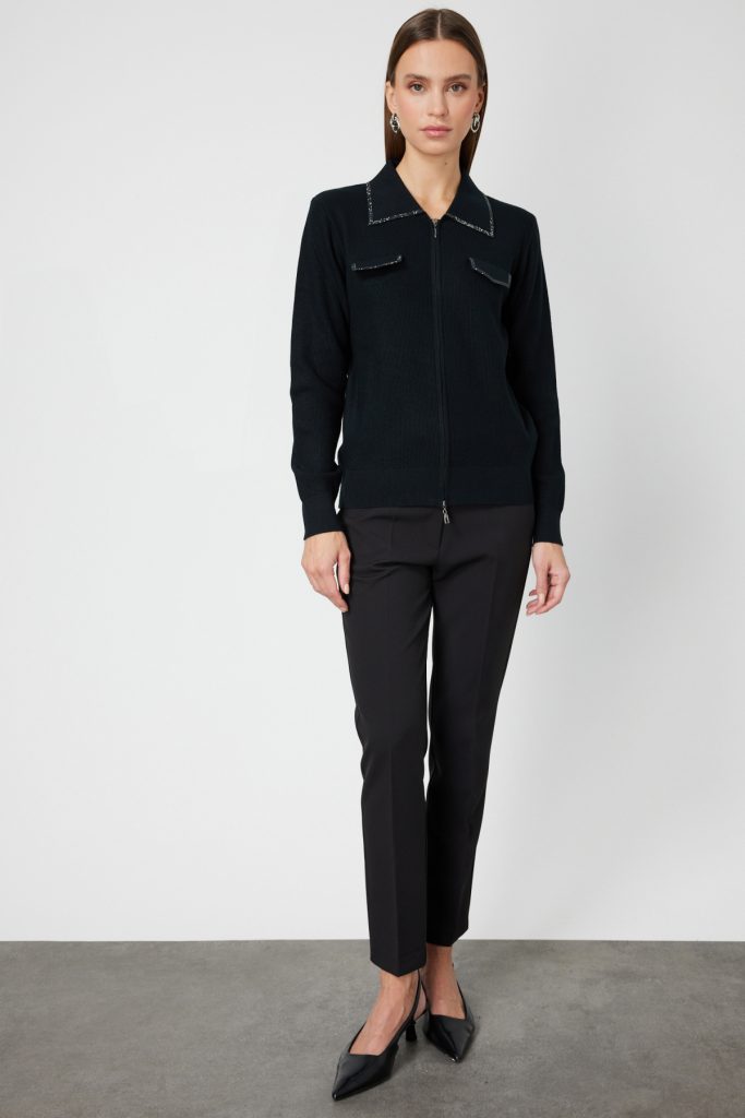 ON TRİKO Taş İşlemeli Triko Hırka 65926 - Siyah