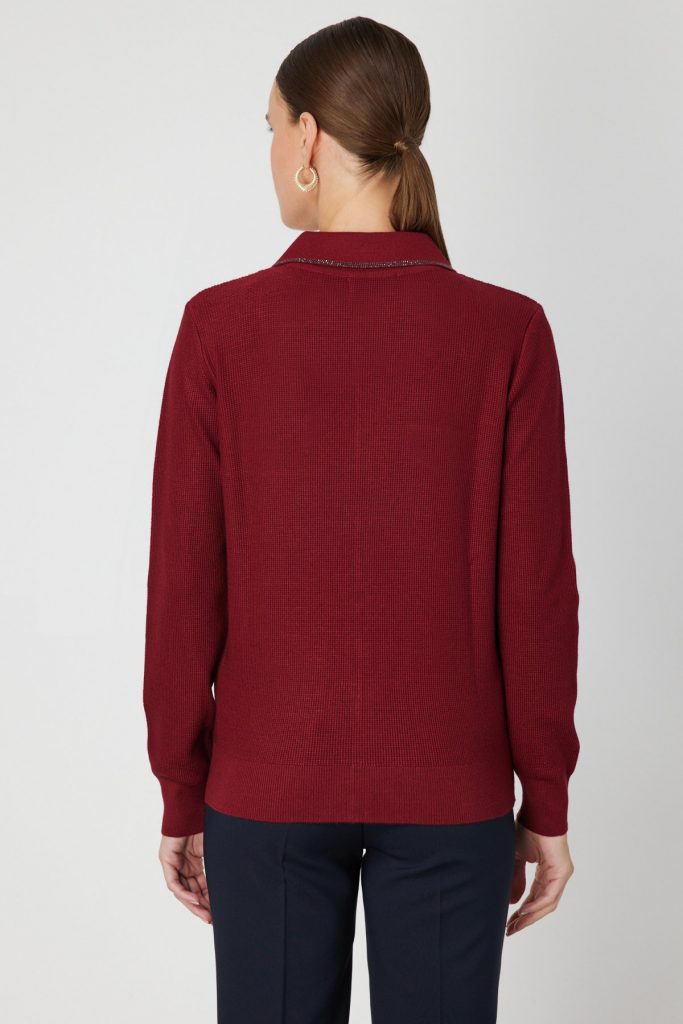 ON TRİKO Taş İşlemeli Triko Hırka 65926 - bordo