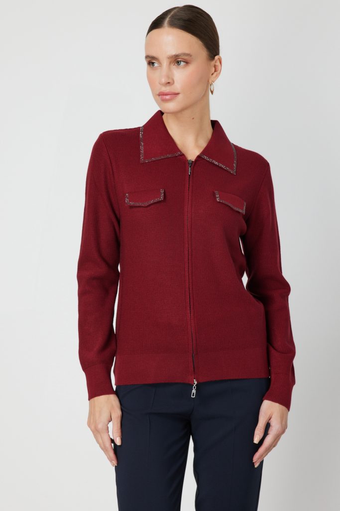 ON TRİKO Taş İşlemeli Triko Hırka 65926 - bordo