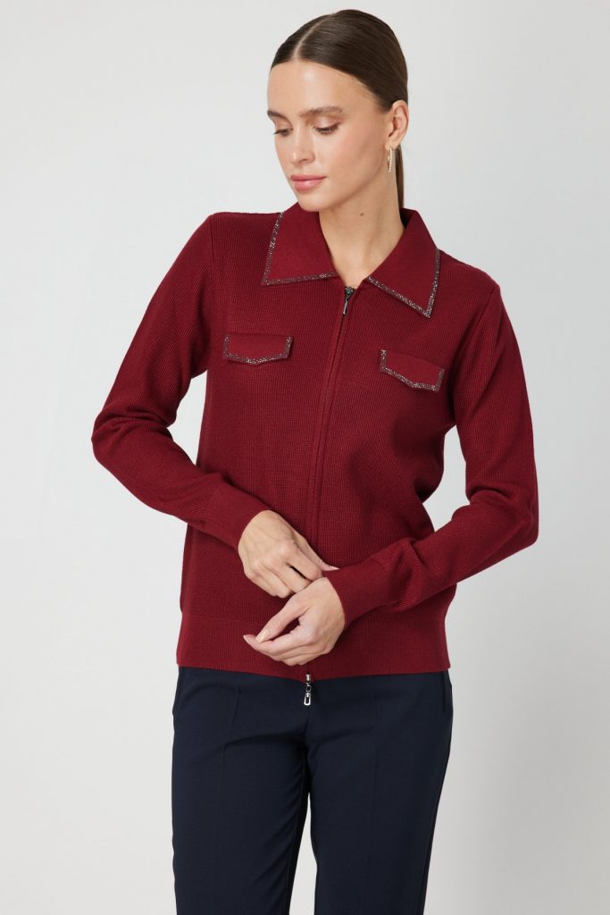 ON TRİKO Taş İşlemeli Triko Hırka 65926 - bordo