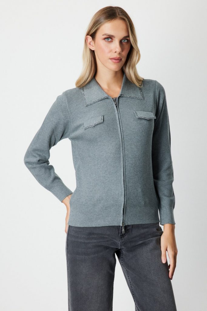 ON TRİKO Taş İşlemeli Triko Hırka 65926 - GRİ