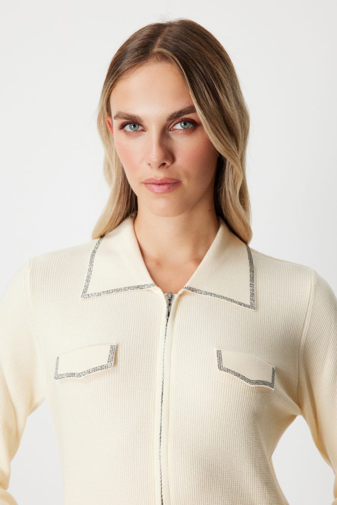 ON TRİKO Taş İşlemeli Triko Hırka 65926 - KREM