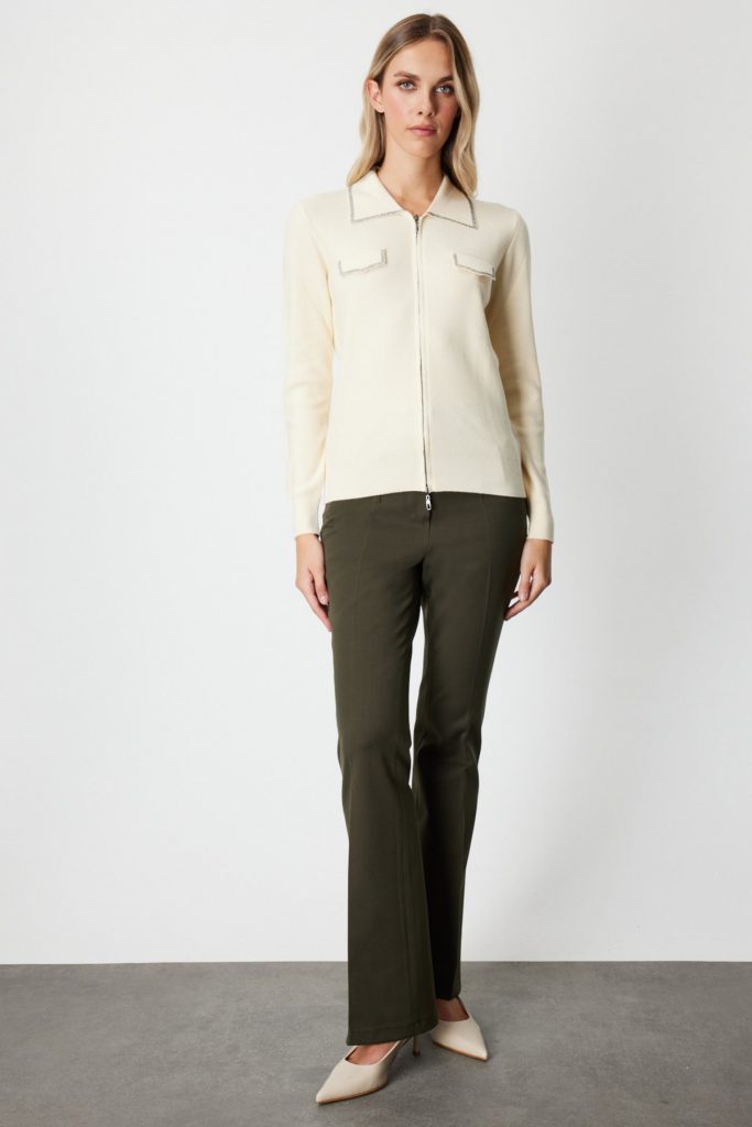 ON TRİKO Taş İşlemeli Triko Hırka 65926 - KREM