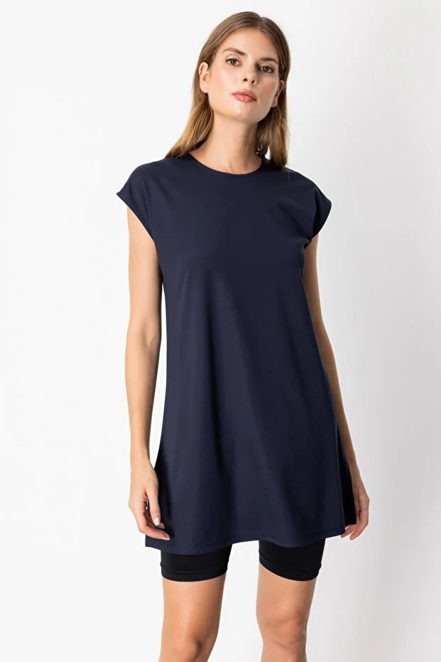 ON TRİKO Kadın Sıfır Yaka Basic TUNİK 61419 - Lacivert