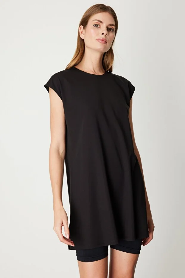 ON TRİKO Kadın Sıfır Yaka Basic TUNİK 61419 - Siyah