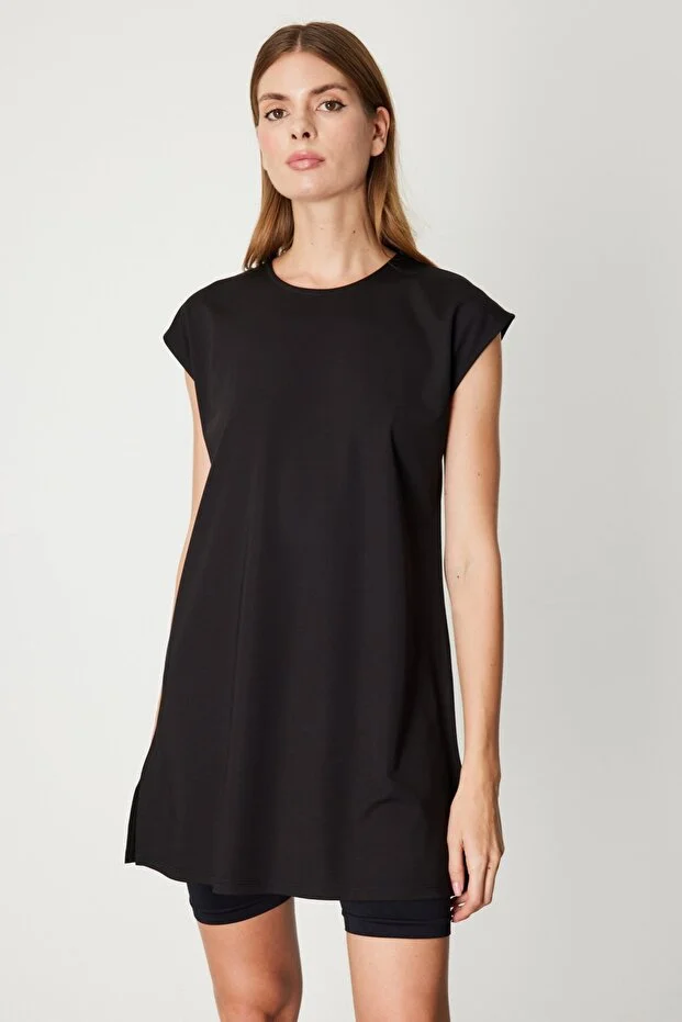 ON TRİKO Kadın Sıfır Yaka Basic TUNİK 61419 - Siyah