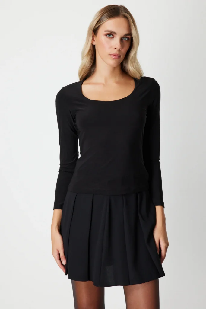 ON TRİKO U Yaka Basic Bluz 61386 - Siyah