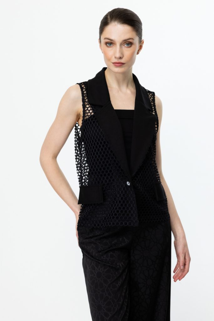 ON TRİKO Fileli Kolsuz Yelek  56942 - Siyah