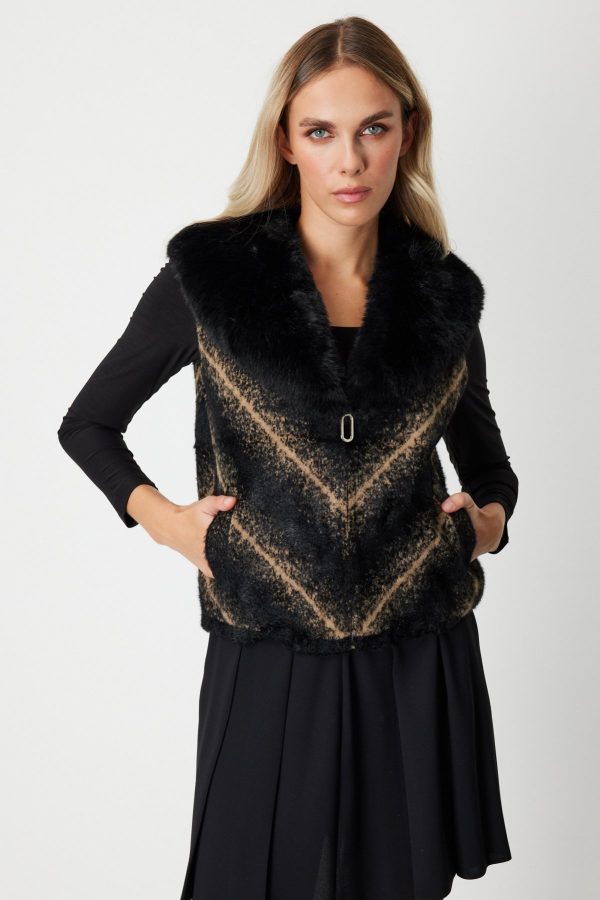 ON TRİKO Desenli Yakası Kürklü Yelek  60915