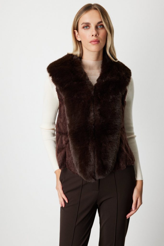 ON TRİKO  On Yakası Kürklü Peluş Yelek 60917 - kahve