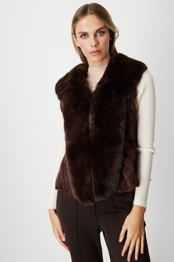 ON TRİKO  On Yakası Kürklü Peluş Yelek 60917