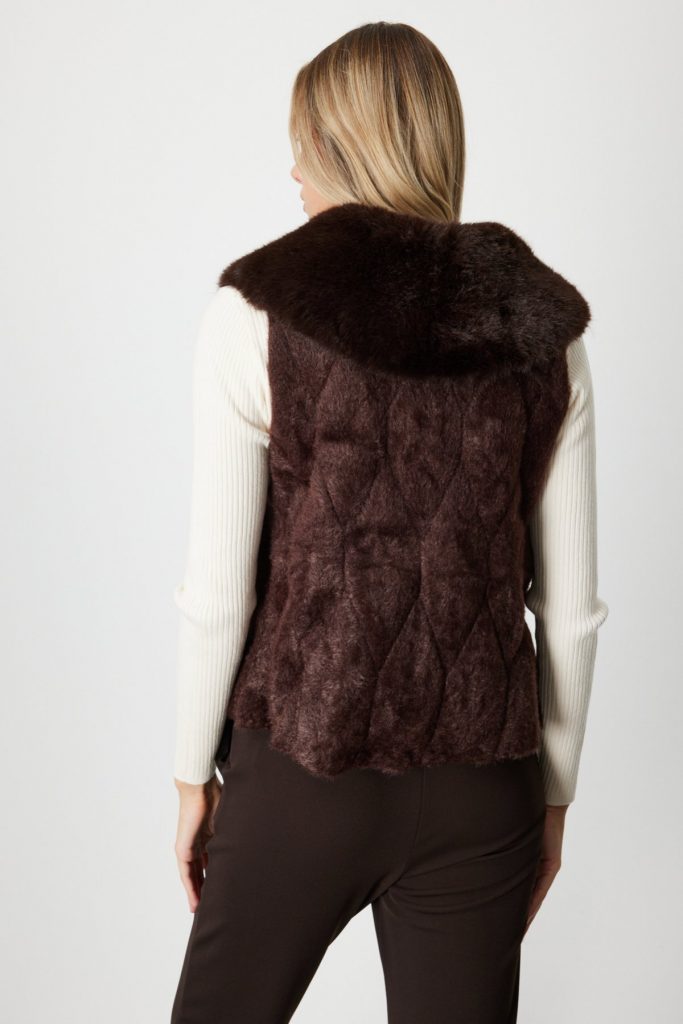 ON TRİKO  On Yakası Kürklü Peluş Yelek 60917 - kahve