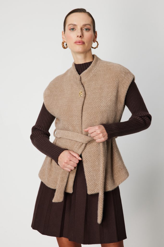 ON TRİKO Beli Kuşaklı Dokulu Yelek 64900 - VİZON