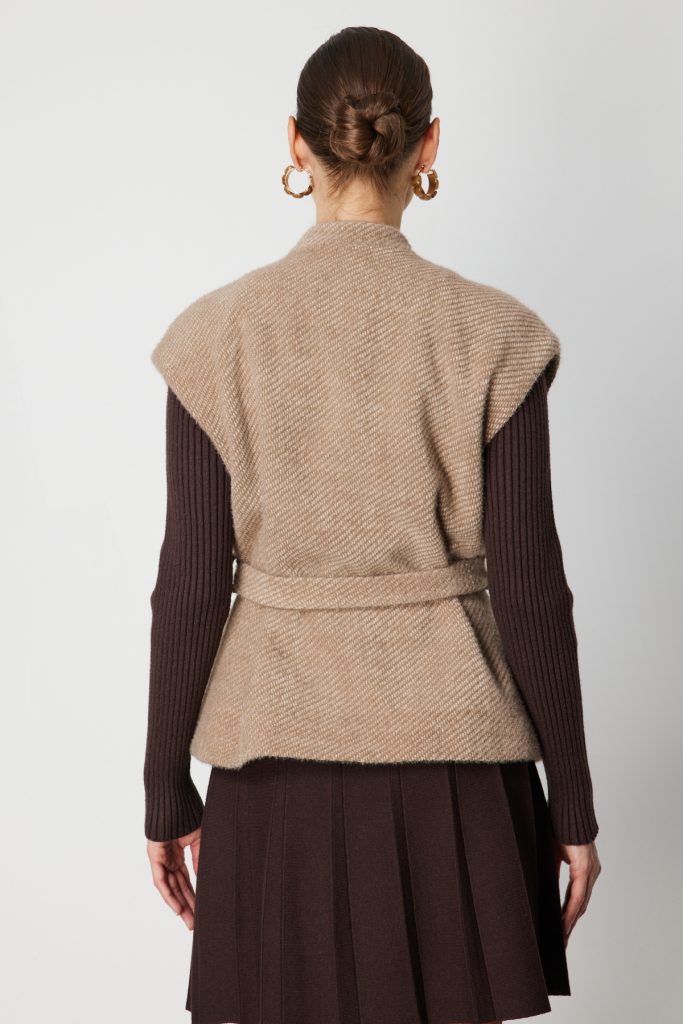 ON TRİKO Beli Kuşaklı Dokulu Yelek 64900 - VİZON