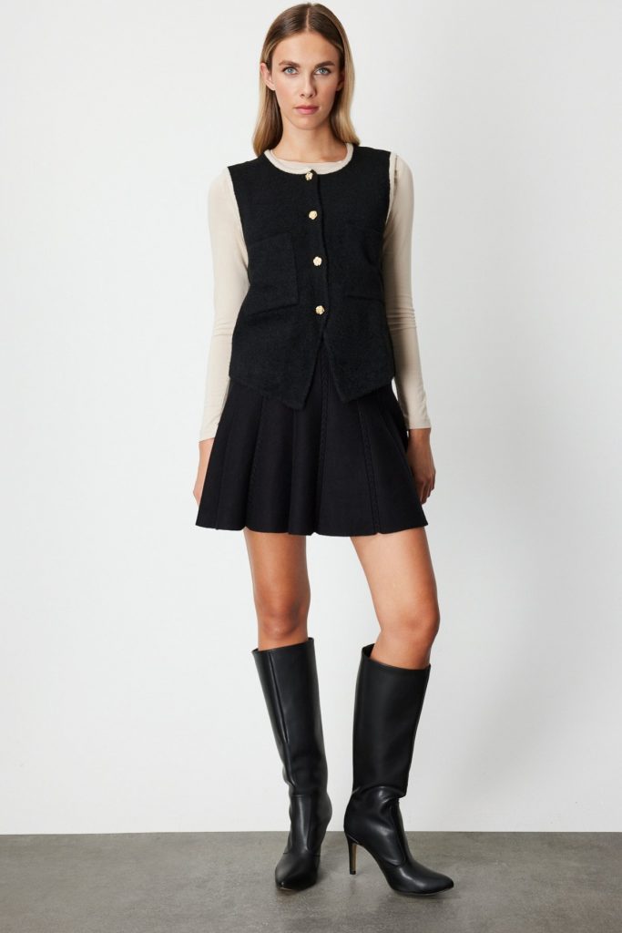 ON TRİKO Dokulu Torba Cepli Yelek  65916 - Siyah