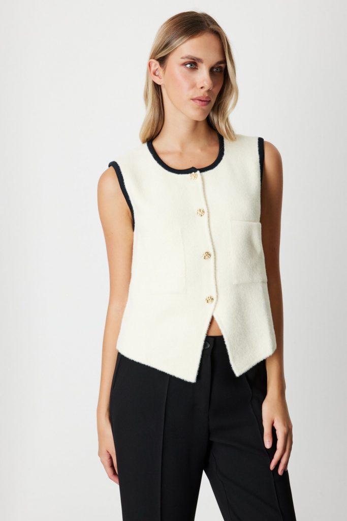 ON TRİKO Dokulu Torba Cepli Yelek  65916 - EKRU