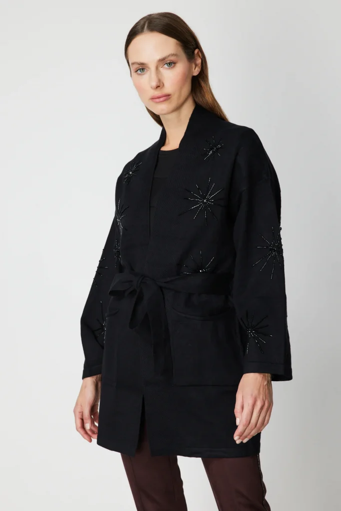 ONTRİKO Beli Kuşaklı Taş İşlemeli Hırka 60909 - Siyah