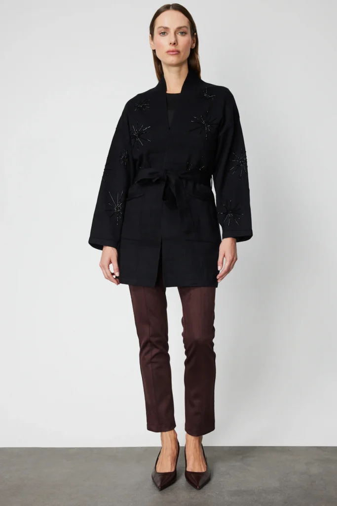 ONTRİKO Beli Kuşaklı Taş İşlemeli Hırka 60909 - Siyah