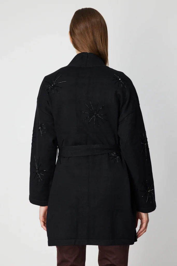 ONTRİKO Beli Kuşaklı Taş İşlemeli Hırka 60909 - Siyah