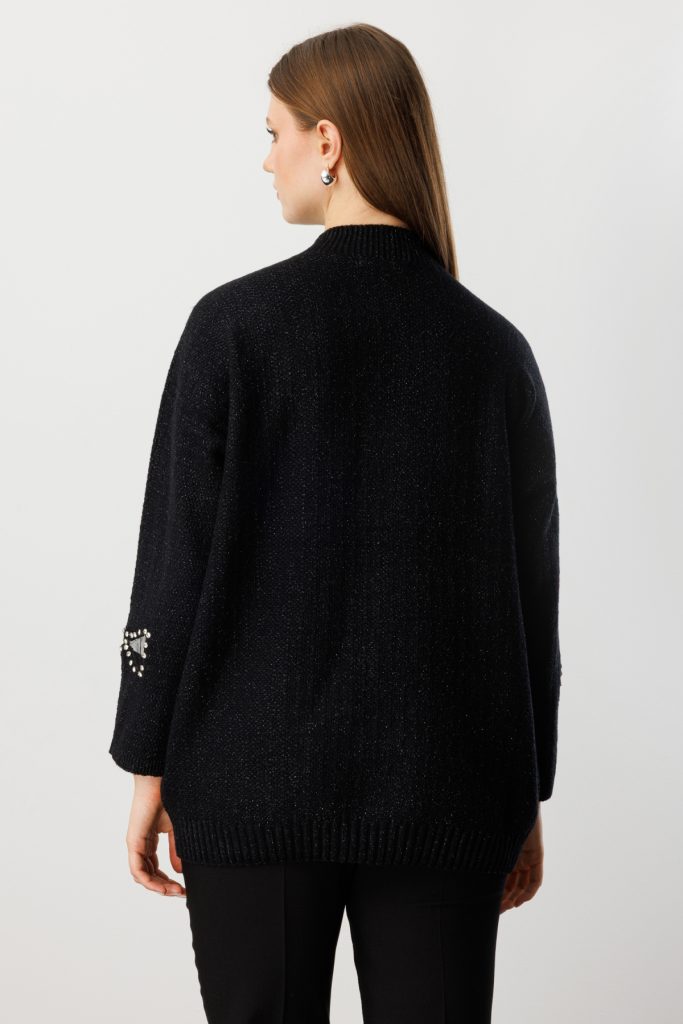 ONTRİKO Taşlı Transparan Detaylı Triko Kazak 60306 - Siyah