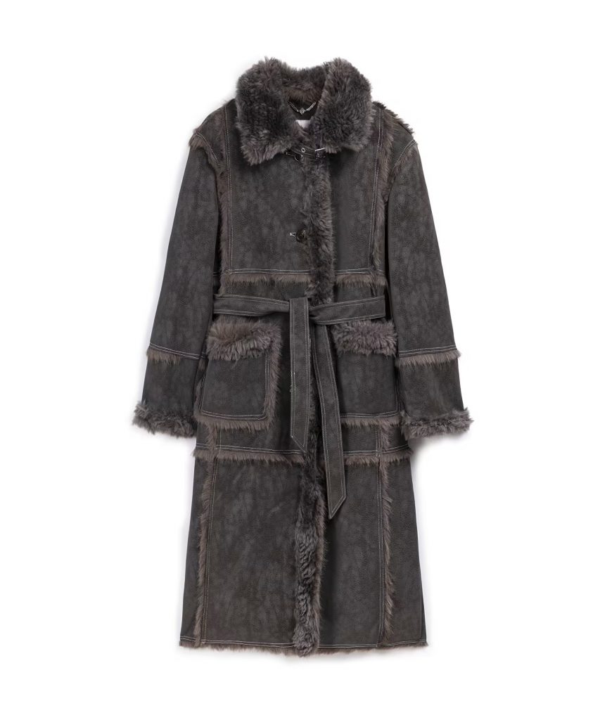 İPEKYOL Suni kürk mix kuşaklı mont IW6250012088 - GRİ