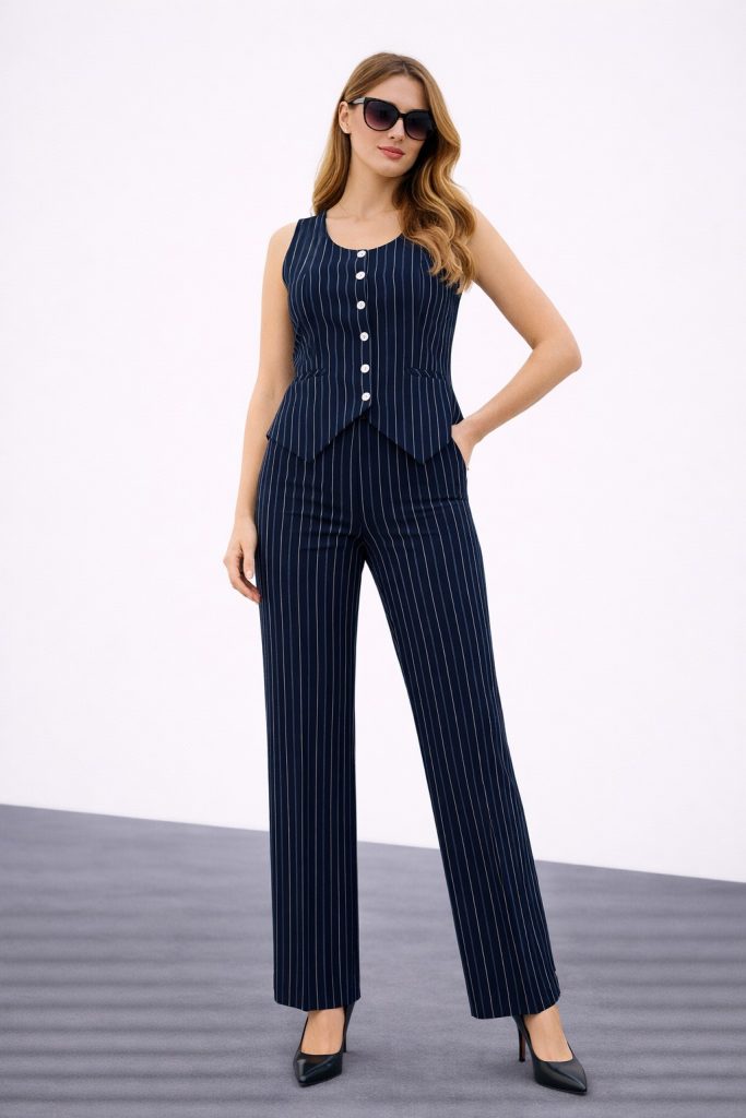 EKOL Çizgili Kadın Pantolon 5010