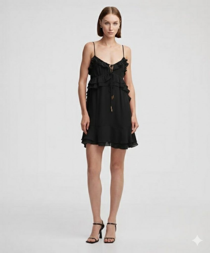 İPEKYOL Fırfırlı Mini Elbise IS1250002355 - Siyah