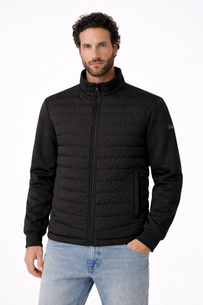 GUESS Yan Kol Logolu Teknik Stretch Scuba Şişme Mont  M4YL37WG9U2 - Siyah