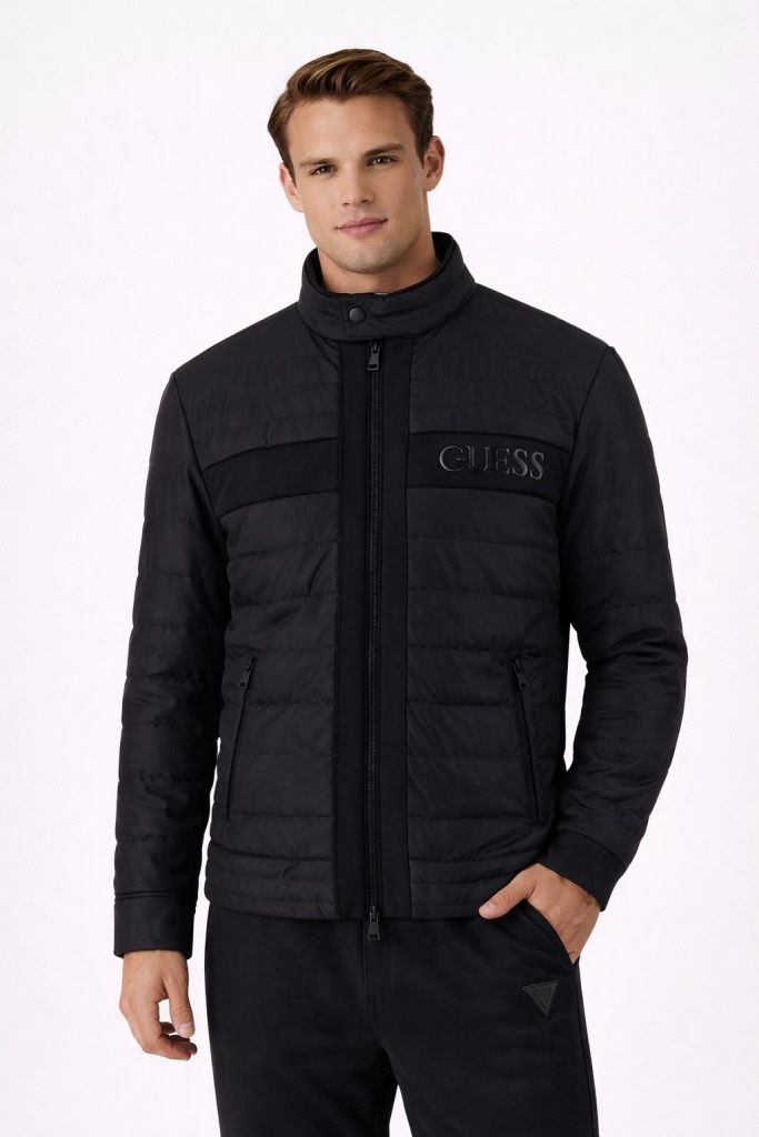 GUESS Streç Dolgulu Erkek Logolu Mont M4YL16WFHD0 - Siyah