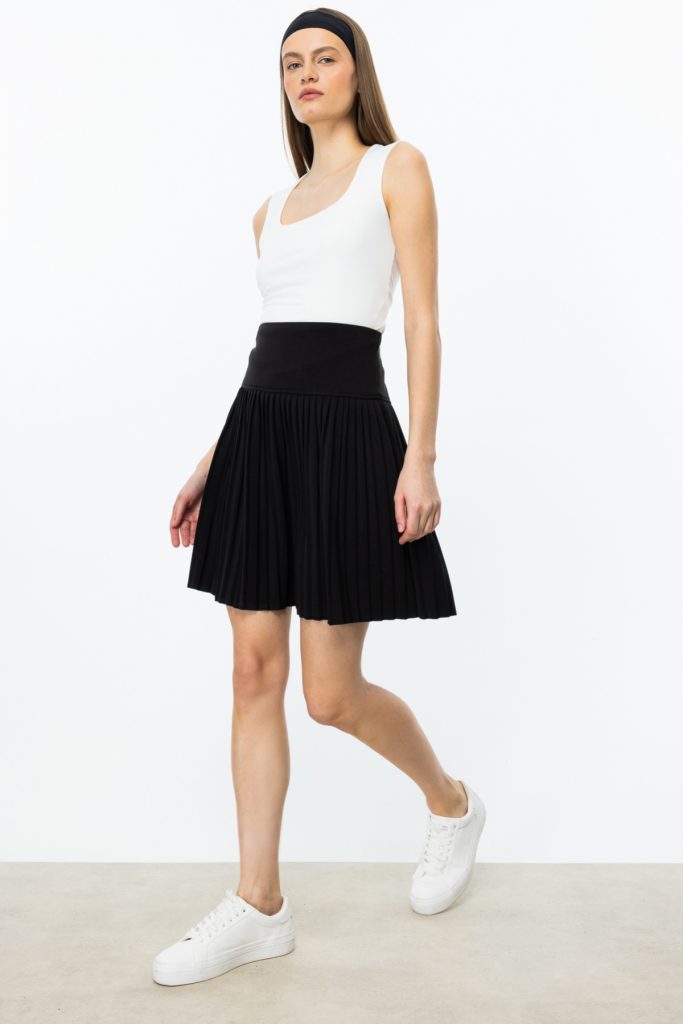 ON TRİKO Pileli Etek 56201 - Siyah