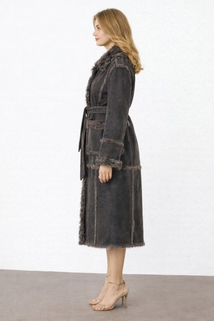 İPEKYOL Suni kürk mix kuşaklı mont IW6250012088 - GRİ