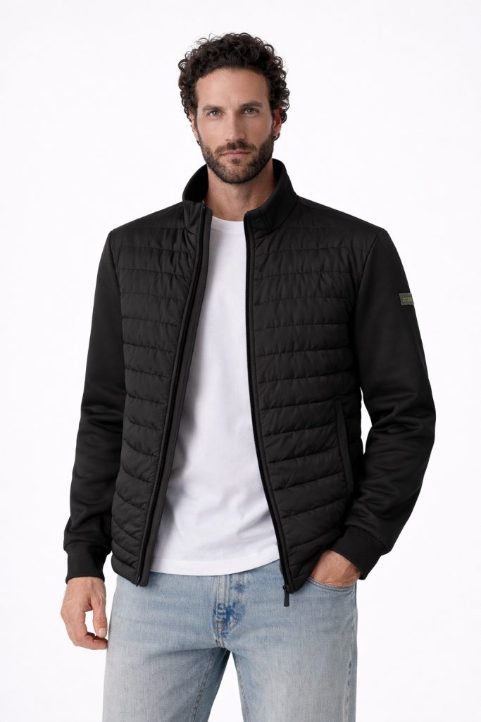 GUESS Yan Kol Logolu Teknik Stretch Scuba Şişme Mont  M4YL37WG9U2 - Siyah