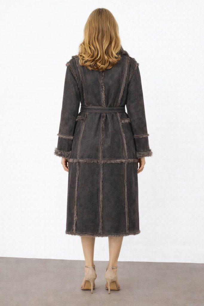 İPEKYOL Suni kürk mix kuşaklı mont IW6250012088 - GRİ